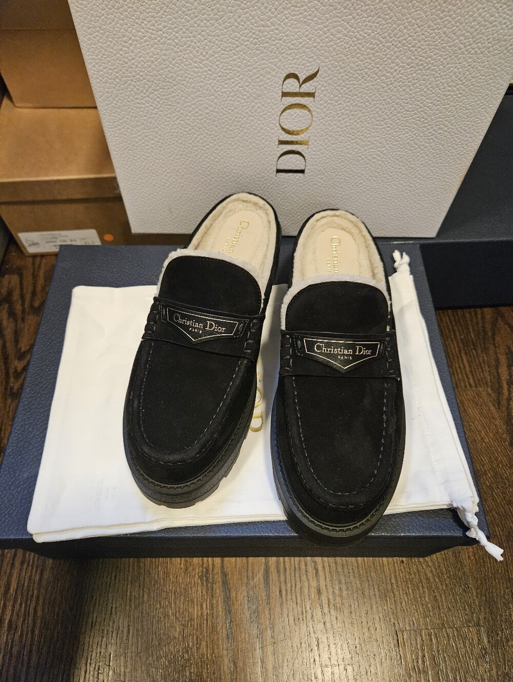 NEW DIOR Dior Boy Sheepskin Mules shoes size 39 black